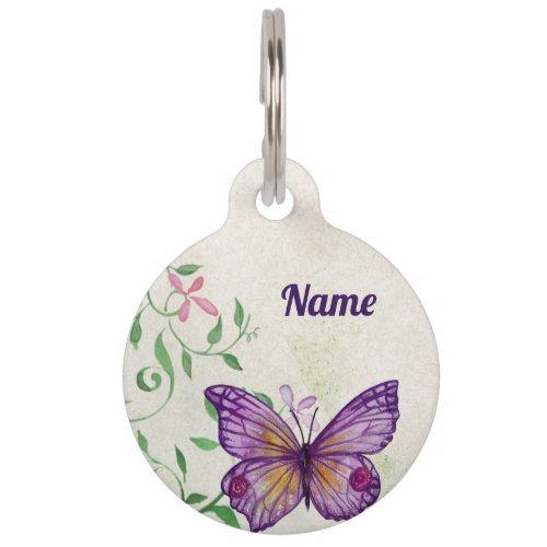 Pastel Purple Butterfly Pet ID Tag