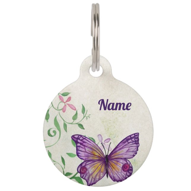 Pastel Purple Butterfly Pet ID Tag (Front)