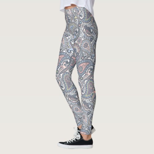 Pastel Purple Coral Pink Paisley Art Leggings