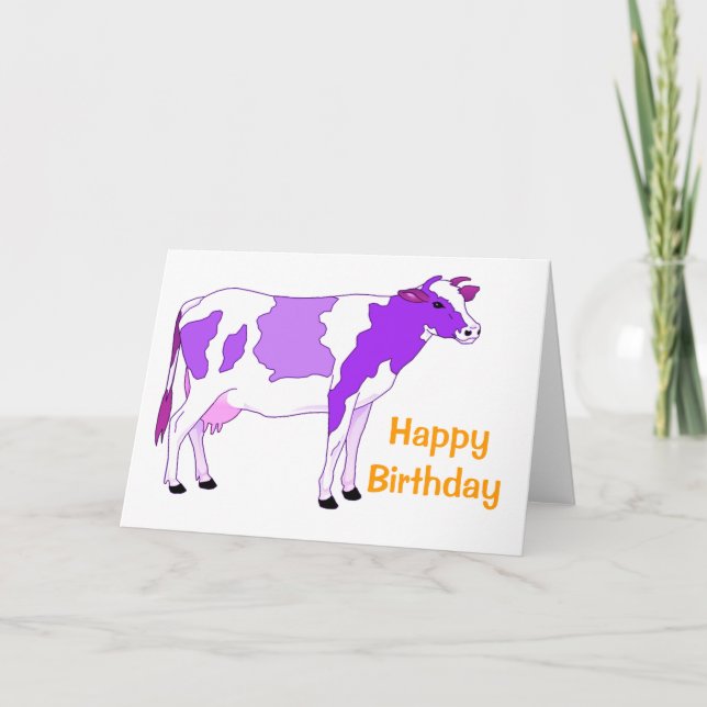 Pastel Purple Cow Birthday Card (Front)