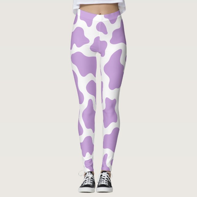 pastel purple cow print kawaii leggings (Front)