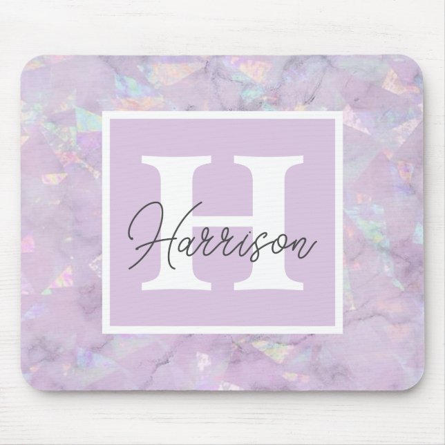 Pastel Purple Crystal Geode Monogram Name   Mouse Pad (Front)