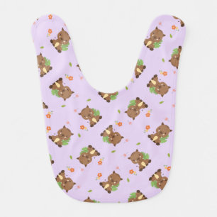 Pastel purple cute brown hedgehog pattern baby bib