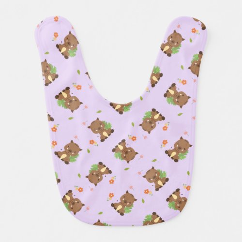 Pastel purple cute brown hedgehog pattern baby bib