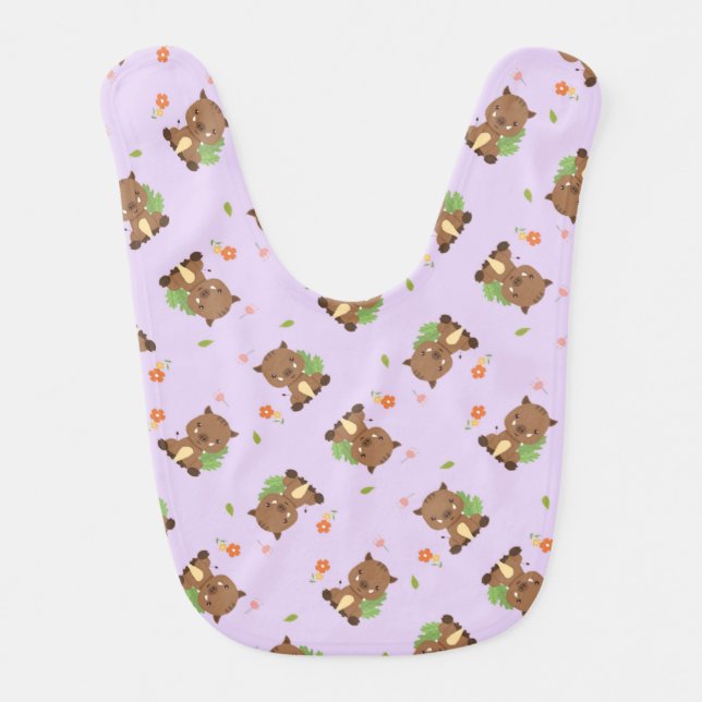 Pastel purple cute brown hedgehog pattern baby bib (Front)