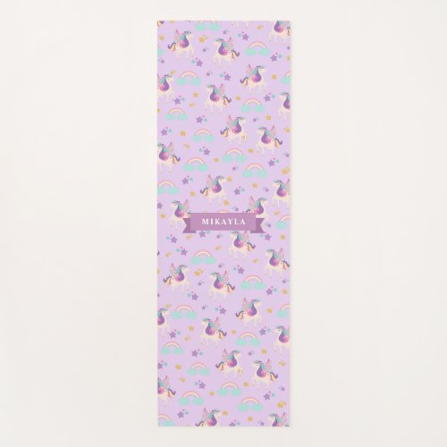 Pastel Purple  Cute Rainbow Unicorn Pattern Kids Yoga Mat