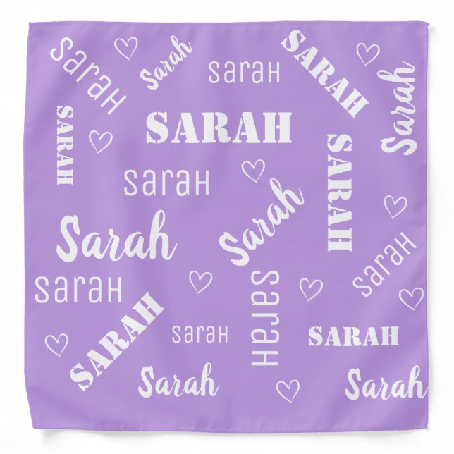 Pastel Purple Cute Word Art Personalized Name Bandana (Front)