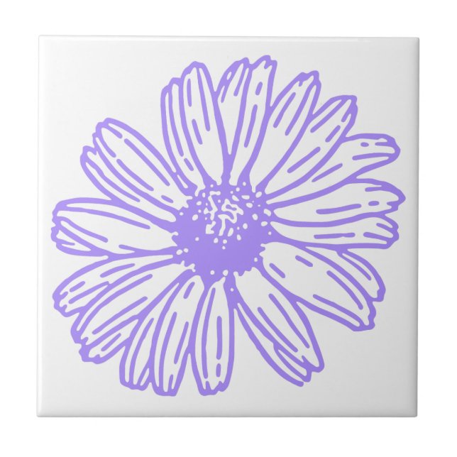 Pastel Purple Daisy Flower Print, Hippie Floral Ceramic Tile (Front)