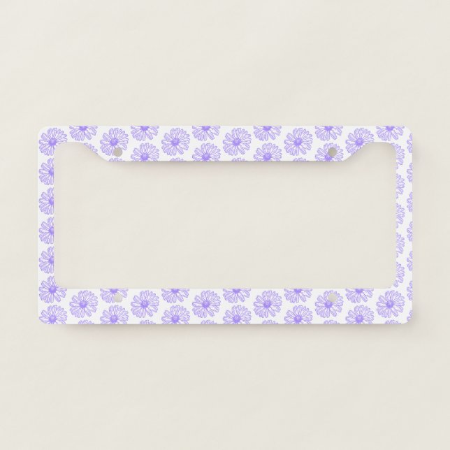 Pastel Purple Daisy Flower Print, Hippie Floral License Plate Frame (Front)