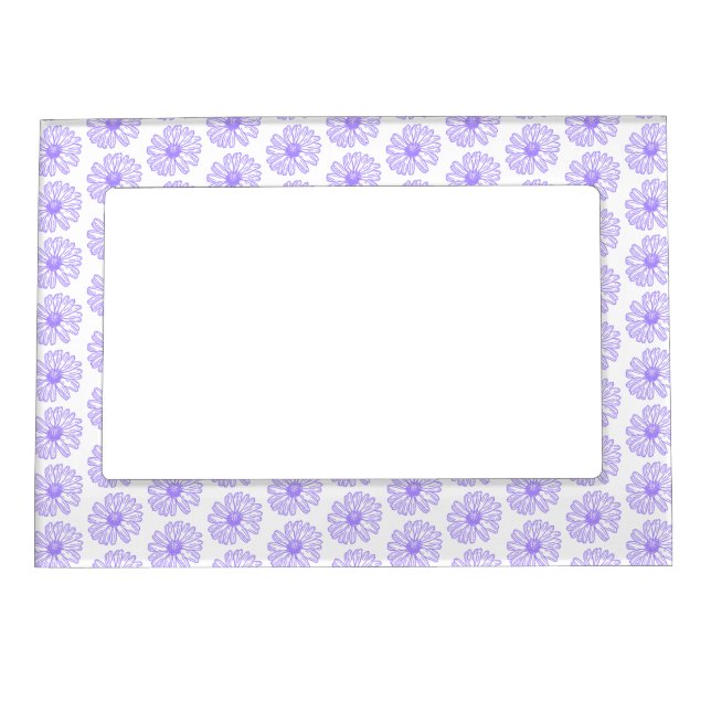 Pastel Purple Daisy Flower Print, Hippie Floral Magnetic Frame (Front)