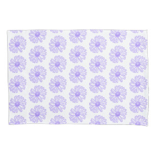 Pastel Purple Daisy Flower Print, Hippie Floral Pillow Case