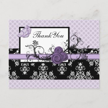 pastel purple damask polka dots Thank you Postcard