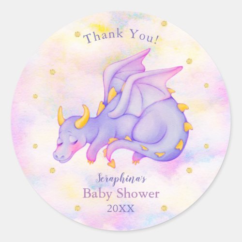 Pastel Purple Dragon Girls Baby Shower Thank You Classic Round Sticker