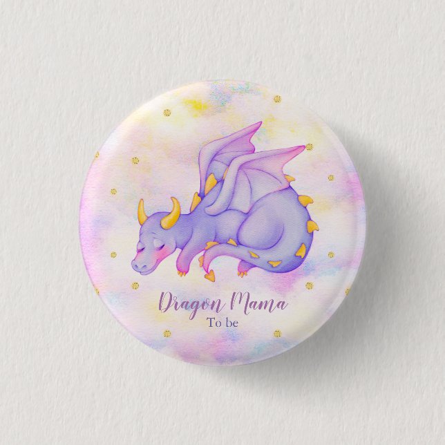 Pastel Purple Dragon Mommy To Be Baby Shower Button (Front)