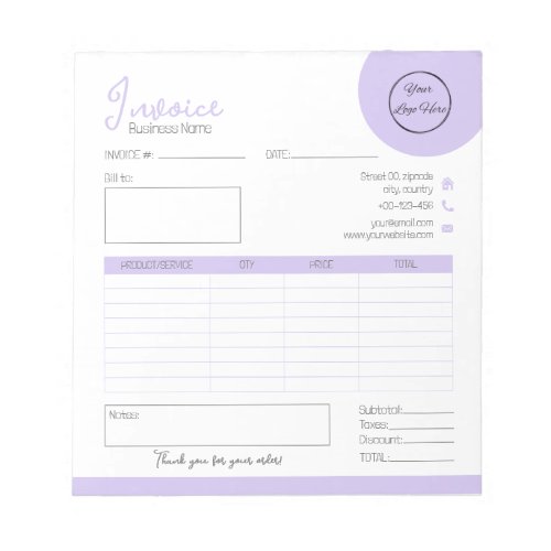 Pastel purple feminine business invoice receipt notepad