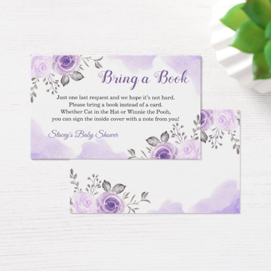Pastel Purple Floral Baby Shower Book Request (Desk)