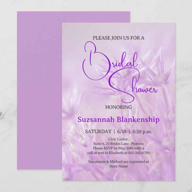 Pastel Purple Floral Background Bridal Shower  Invitation (Front/Back)