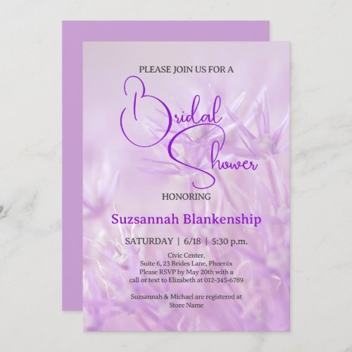 Pastel Purple Floral Background Bridal Shower  Invitation