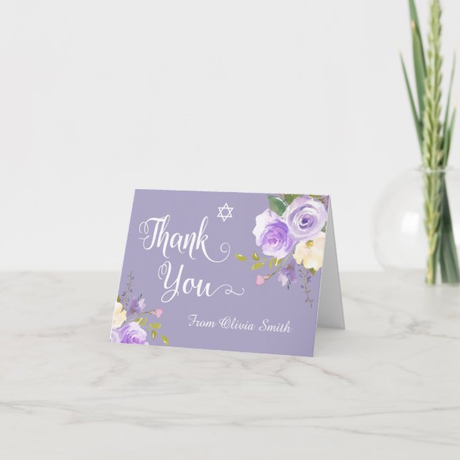 Pastel Purple Floral Bat Mitzvah Thank You (Front)