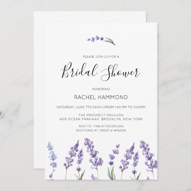 Pastel Purple Floral Bridal Shower Invitation (Front/Back)
