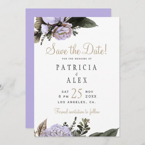 Pastel purple floral elegant wedding save the date