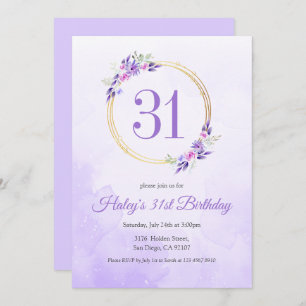 Pastel Purple Floral Golden Wreath 31st Birthday Invitation