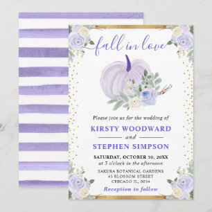 Pastel Purple Floral Pumpkin Fall Wedding Invitation