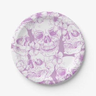 pastel purple floral Skulls skeleton flowers Paper Plates