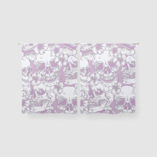 pastel purple floral Skulls skeleton flowers Sheer Curtains