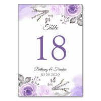 Pastel Purple Floral Wedding Table Number Card