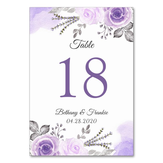 Pastel Purple Floral Wedding Table Number Card