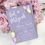 Pastel Purple Floral White Script Bat Mitzvah Invitation<br><div class="desc">Pastel Purple Floral White Script Bat Mitzvah Invitation</div>