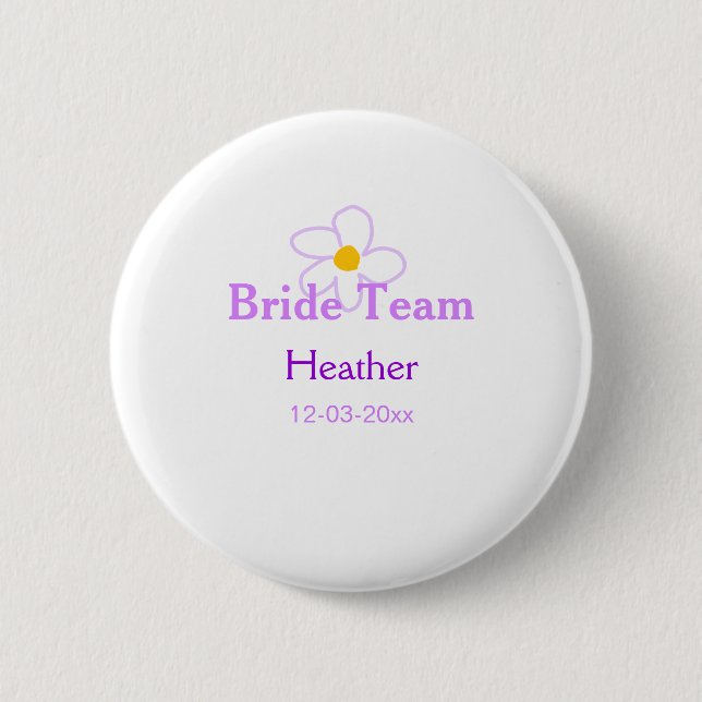 Pastel purple flower bridesmaid bride team boho mo button (Front)