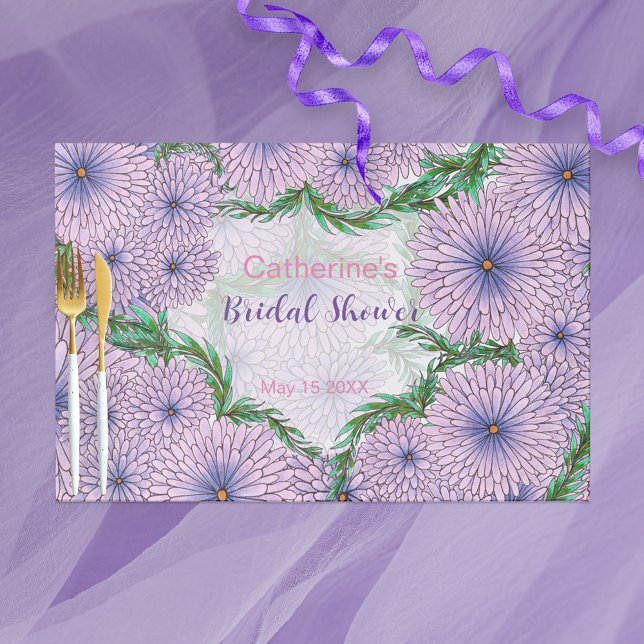Pastel Purple Flowers Bridal Shower Paper Placemat (Creator Uploaded)