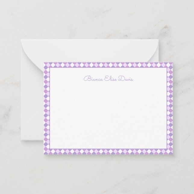 Pastel Purple Gingham Children's Note Card (Front)