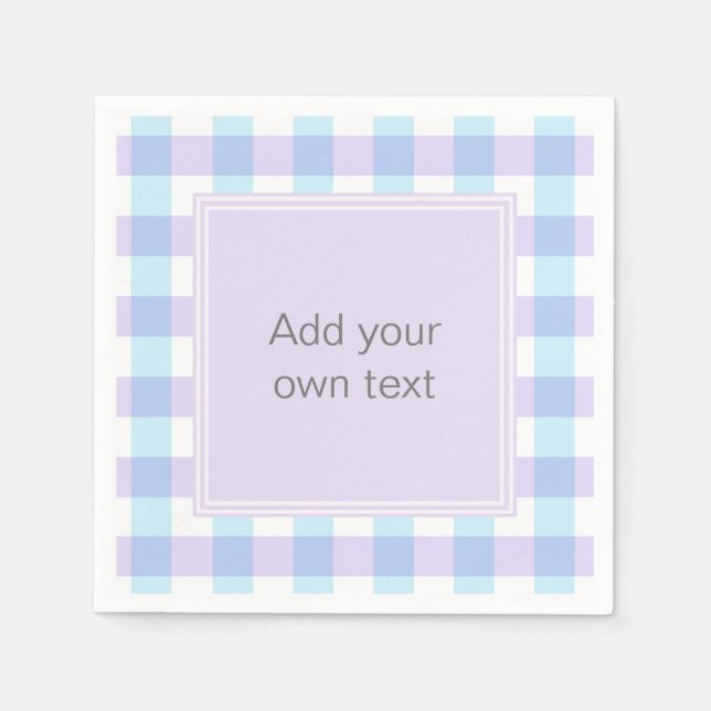 Pastel Purple Gingham Custom Text Napkins (Front)