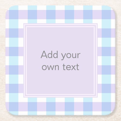 Pastel Purple Gingham Custom Text Square Paper Coaster