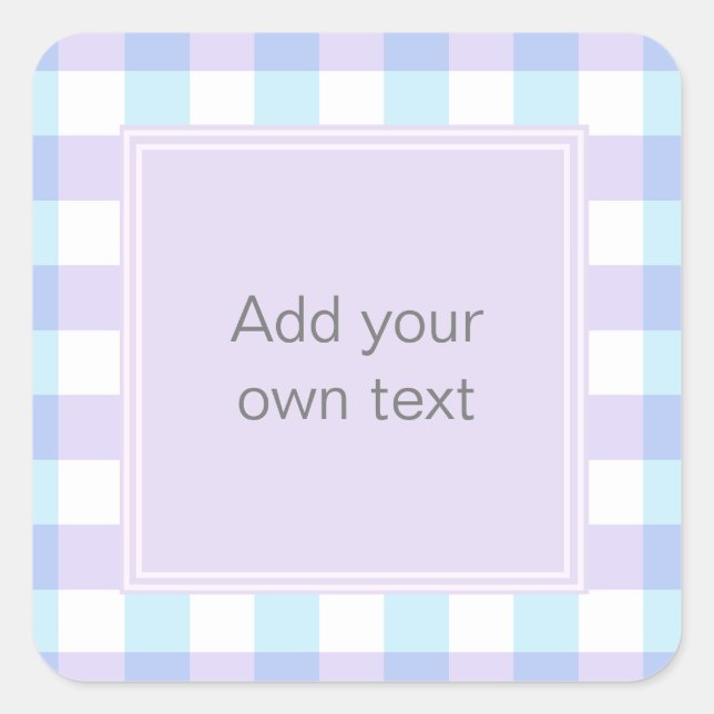 Pastel Purple Gingham Custom Text Square Sticker (Front)