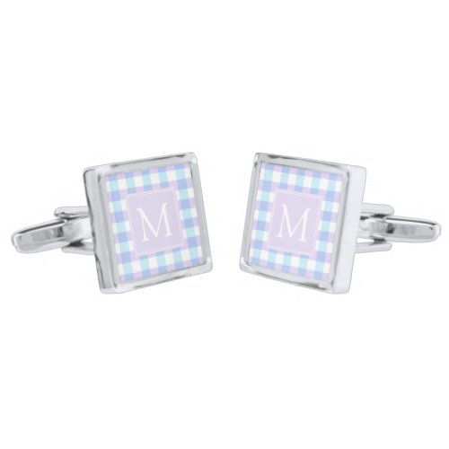 Pastel Purple Gingham Monogram Cufflinks