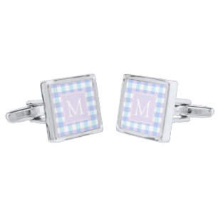 Pastel Purple Gingham Monogram Cufflinks