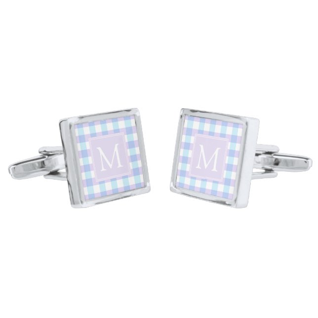 Pastel Purple Gingham Monogram Cufflinks (Angled)