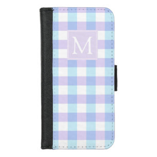 Pastel Purple Gingham Monogram iPhone 8/7 Wallet Case