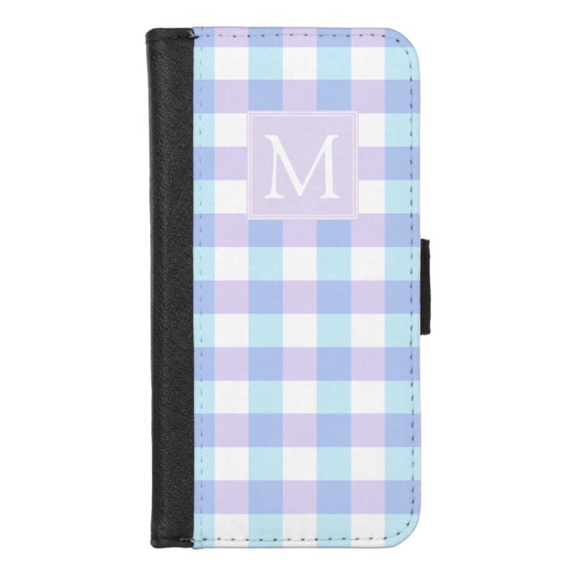 Pastel Purple Gingham Monogram iPhone Wallet Case (Front)