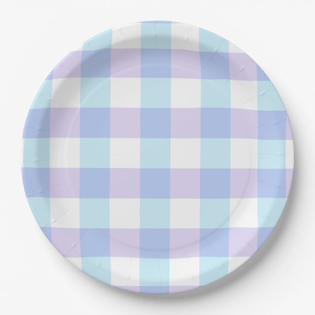 Pastel Purple Gingham Paper Plates (Front)
