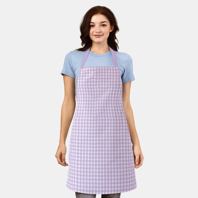 Pastel Purple Gingham Pattern Apron (Worn)