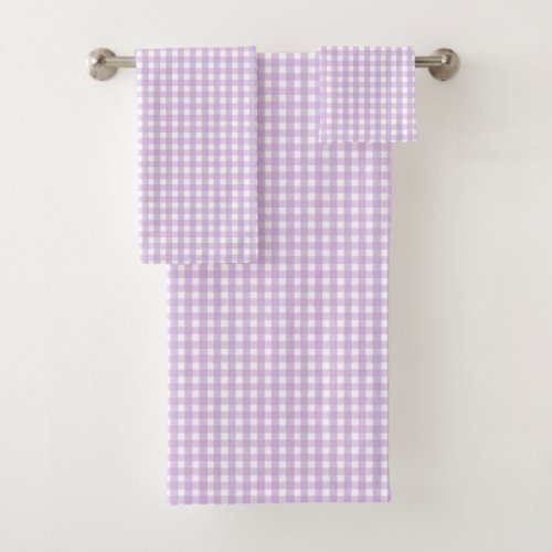 Pastel Purple Gingham Pattern Bath Towel Set