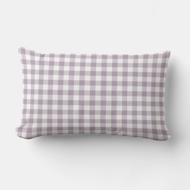 Pastel Purple Gingham Pattern Checkered Lumbar Pillow (Front)