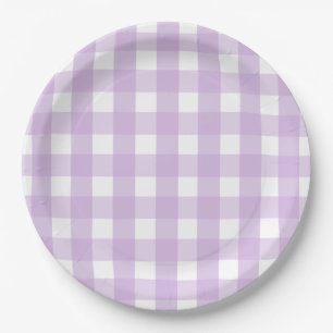 Pastel Purple Gingham Pattern Paper Plates