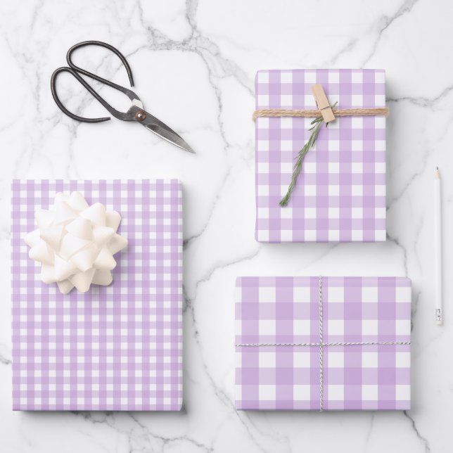Pastel Purple Gingham Pattern Wrapping Paper Sheets (Front)