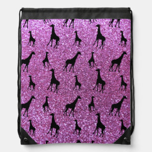 Pastel purple giraffe glitter pattern drawstring bag